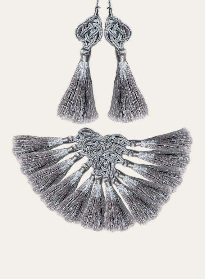 PATWA TRADERS Pack of 12 Tassels for Jewellery, Keychains, Sarees, Dresses, Home Decor, Accessories, Crafting (Silver) - Image 1